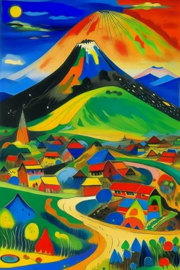 A village near a volcano painted by Wassily Kandinsky