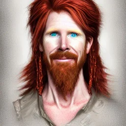 Portrait of Courtney Gains as a ruggedly handsome but joyful roguish pirate, charismatic, attractive male, masculine, perfect, precisely detailed, lightly freckled face, meticulously detailed multi-hued ginger carrot colored cherry fire red hair; Malachai of the corn; fantasy, intricate, elegant, highly detailed, digital painting, artstation, concept art, matte, sharp focus, illustration, art by artgerm and greg rutkowski and alphonse mucha