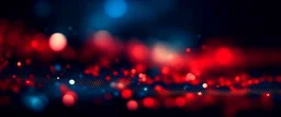 Abstract festive blurred background with beautiful glowing particles and round bokeh. Dark evening blue and red background for christmas or party.