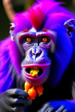 big purple monkey with spicy pepper in mouth