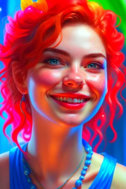 A happy beautiful woman, head and shoulders portrait, 8k resolution concept art portrait by Greg Rutkowski, Artgerm, WLOP, Alphonse Mucha dynamic lighting hyperdetailed intricately detailed Splash art trending on Artstation triadic colors Unreal Engine 5, cinematic