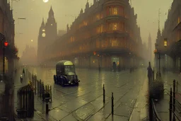 London street, style John Atkinson Grimshaw