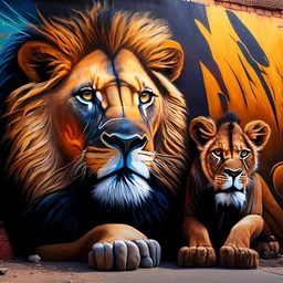 Mufasa y el cachorro de león Simba colores contrastantes obra de arte arte callejero impactante detallado hiperrealista 8k