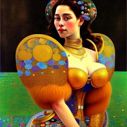 fullbody portrait of beautiful busty amazon woman riding a horse by Gustav Klimt 8k