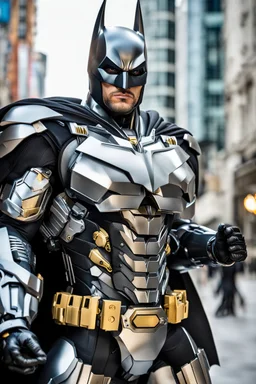 Excited Photography A picture cyber mechines Batman,with surface coated chrome polished details, city background