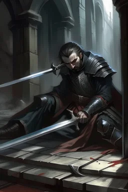 Strahd Von Zarovich slumped over, impaled on the sword of his enemy