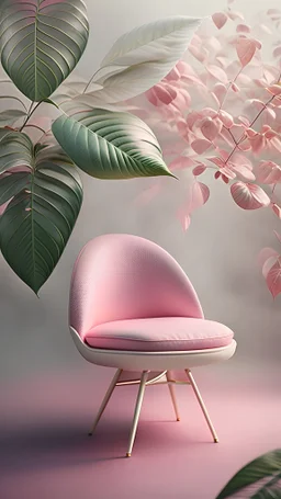 photoreal of chair on a leaf in a misty pink plain
