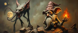 mast oil painting with some air brush, hyena gnome kobold realistic and creepy, straight from the lich lab, in the style of Escher and Titian