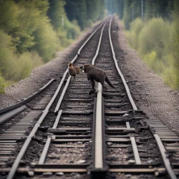 Animals moving on railroad tracks