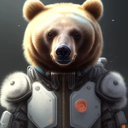 Cyberpunk Portrait of cyborg bear child with brown hair and with cute face, north pole snowy vibe , perfect composition, hyperrealistic, super detailed, 8k, high quality, trending art, trending on artstation, sharp focus, studio photo, intricate details, highly detailed, by greg rutkowski