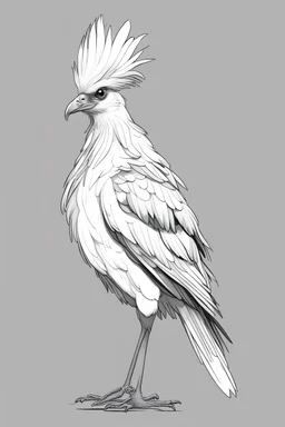 outline art. cute African Secretary Bird, white background