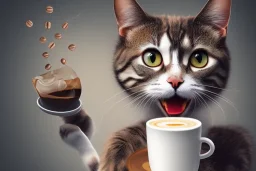 Cat holding a cupo of coffee