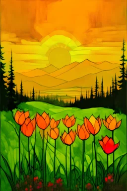 Sunset and mountain and olive and heart and tulip style Anne Bremer