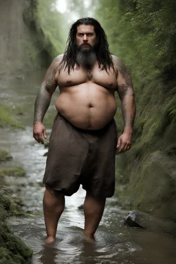 full figure shot, very realistic photography, ugly dirty wet drunk chubby stocky gipsy 32 years old , very oiled body, very detailed, dim light, view from below, short beard, drunk eyes, dreadlocks, tattoo, bullneck, mature barely burly bearded muscled and robust , bulging dirty shorts, seamlessly blending big masculine forms , editorial ambiance, cross-processing effects, big shoulders, ambient occlusion , bright shiny light, impressive composition, volumetric light