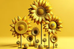 3d,sunflowers,patterns,minimalism,dada