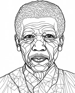 illustrate image of Nelson Mandela, simple line art, one line, white background, coloring book style, well composed, no gradient, strong line, no fill, no solids,