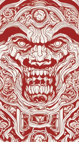 Create a captivating pattern inspired by the first Titan in Attack on Titan. The design should embody the essence of the inaugural Titan, capturing its colossal power and fearsome presence. Consider the intricate details of its transformation, incorporating the emotional undertones and brutal strength that define the Titan. Whether through stark lines or flowing curves, red color