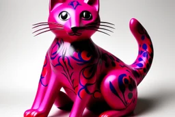 A magenta magic elemental cat designed in Scandinavian folk art painted by Henri Matisse