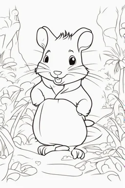 blank colouring book, white blank background, simple picture for toddlers, hamster, disney and pixar style