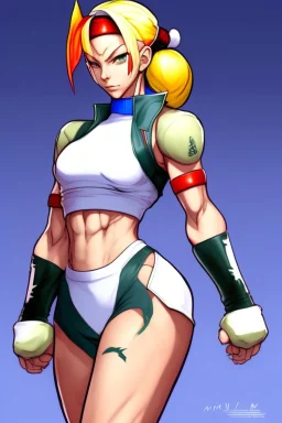 cammy white from street fighter wearing juri outfit in Yusuke Murata style