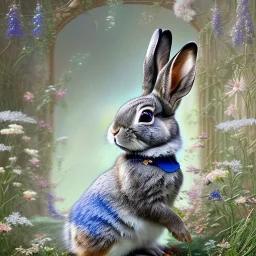 fantasy magic, sharp focus, illustration, highly detailed, digital painting, concept art, art germ and Paul Lewin and Kehinde Wiley, masterpiece silver solo rabbit, dark blue aye