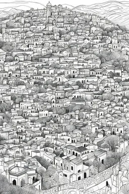An abstract and expressive interpretation of a palestinian Jerusalem city features for coloring book