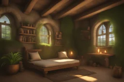 fantasy medieval room with fireplace and greenery