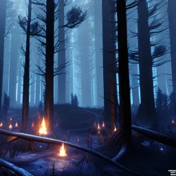 epic horrific wasted forest in night with black shade, 8k resolution, ultra hyperdetailed, Unreal Engine 5, ultra colourful, very small details, realistic