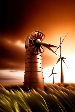 Please produce an innovative photo on the use of copper in renewable energy, solar panels, wind energy, inspired by the copper industry for the cover of a poster. The photo should be creative and without text, please be real and with more items