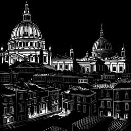 draw a simpel drawing of rome in white with black backgrund