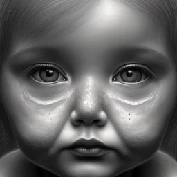 Pencil Drawing Of A Baby Angel, Monolid, Freckles, 