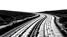 following a trail of tire tracks, black on white vector