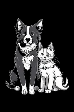 A ilustration of DOG AND CAT, middle ground design, t-shirt design, no black ground, vector, 4k