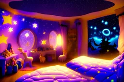 One evening, as the room was bathed in darkness, Stardust noticed the beauty of the night sky outside. Inspired, Stardust gathered the toys, sharing the idea of brightening their room. The toys worked together, placing Stardust near the bed, casting a soft, comforting glow, turning their room into a starlit wonderland.