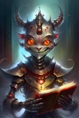 book illustration, oil painting portrait of slightly knightly smirking robot vampire holding magical shuriken, bokeh , high detail, smooth render, prize winning