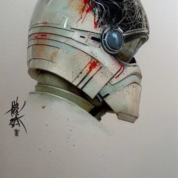 photorealistic luke skywalker helmet with weathered painting , illustration on coarse canvas by <agnes cecile> and <Yoji Shinkawa>, ornate and intricate details , soft smooth lighting, ultra detailed concept art,