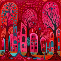 A magenta cursed artistic realm in Cubism art style designed in Kuna molas painted by Rene Magritte