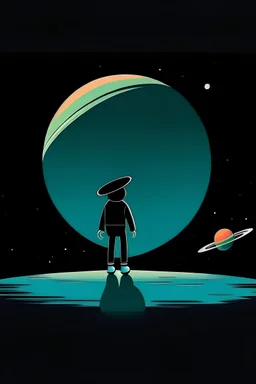 una persona llendo al planeta saturno
