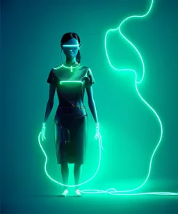 Ultra realistic photographic night portrait, cinematic, <Asian woman> many wires coming out of the head <perfect pupil><glow eye> <mechanic arm><garage> <wide angle><x rays machine>, hot, retro futuristic dress <Helmut newton photo style>, neon lights, color fog, soft color, highly detailed, unreal engine 5, ray tracing, RTX, lumen lighting, ultra detail, volumetric lighting, high definition.