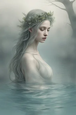 With a deep breath, dearie Fiona let herself be embraced by the water's embrace, her form becoming one with its liquid embrace. The feeling was ethereal, as if the lake itself was a conduit to another realm. She glided with a fluid grace, her movements a reflection of the dance she and Deery had shared in the forest. As the water enveloped her, Fiona's hair fanned out like strands of moonlit silver, creating an otherworldly halo around her. Her skin seemed to shimmer with a natural radiance