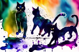 cats playing activity, melting watercolor and black ink outlines on wet paper, soft, shading strokes, in sunshine, ethereal, otherwordly, cinematic postprocessing, bokeh, dof