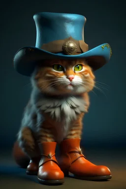 el gato con botas con sombrero de mosquetero de animacion hiperrealismo con colores muy vivos