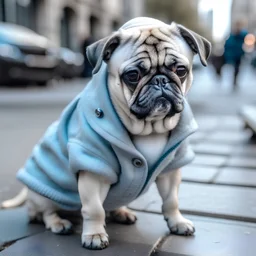Street style Pug in blue, white and gray pastels