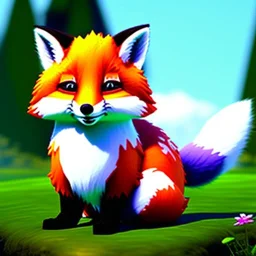 cute little Fox with big, round He lives in a purple nest in the forest and loves to go out and greet the animals he meets along the way. curious and helpful