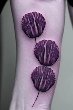 Very small tattoo in the shape of a purple Asteracea flower Photorealistic