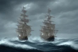 tall ship, storm, full sail, clear skies, mild seas