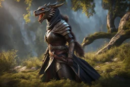 Fearsome female dragonborn with breathtaking eyes, Frightening, Cinematic lighting, Volumetric lighting, Epic composition, Photorealism, Bokeh blur, Very high detail, Sony Alpha α7, ISO1900, Character design, Unreal Engine, Octane render, HDR, Subsurface scattering, t