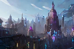 City crystalline towers magic airship fantasy