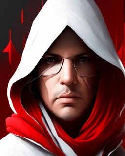 Draw an illustration with a red and white hood.