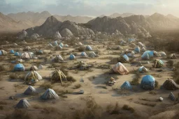 Can you please come up with a design concept for a refugee camp that houses displaces Palestinians that is Meaningful, Not basic, self sufficient and takes into consideration Palestinians culture and religious beliefs in the dessert